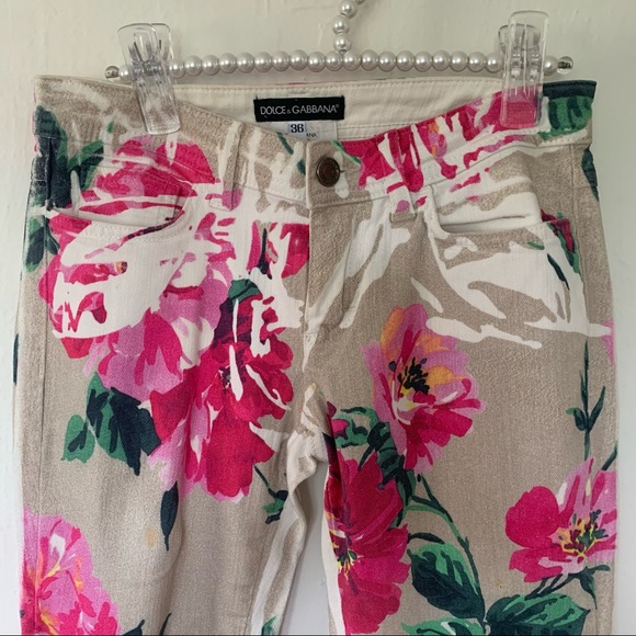 Dolce & Gabbana Floral Print Skinny Jeans With Ankle Zip - Picture 7 of 13
